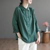 Korean Style Double-Breasted Women's Shirt, Polo Collar, Cotton Linen, Long Sleeve, Loose Fit, Perfect for Spring/Autumn