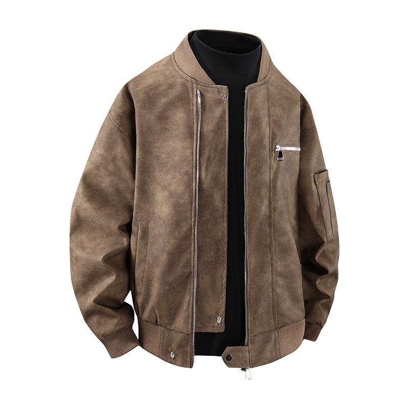 New leather jacket men's autumn men's slim stand-up collar casual jacket men's top windproof casual jacket jacket