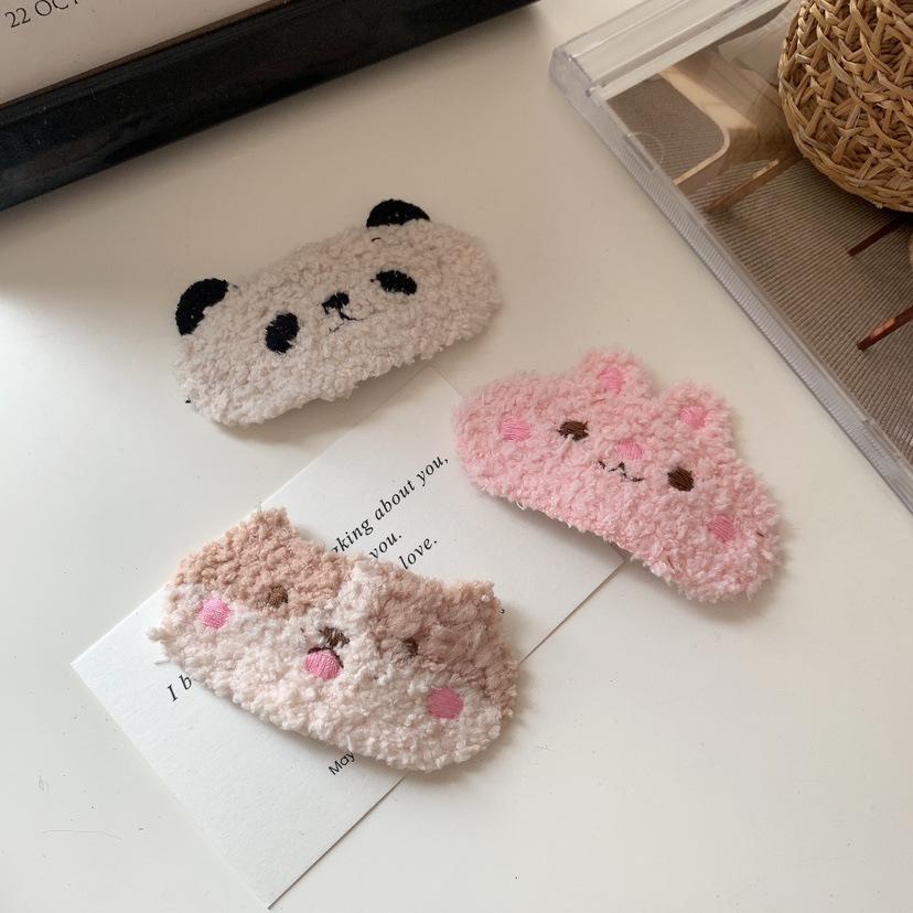 Cartoon Furry Kids Girl Hair Clip Funny Animal Panda Rabbit Bang Side Clip Plush Autumn Winter Girl Hair Pin Children Headwear