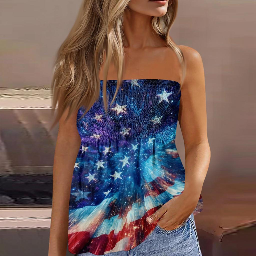 Tops tube d'été pour femmes, T-shirt sans manches à imprimé mignon et sexy épaules dénudées