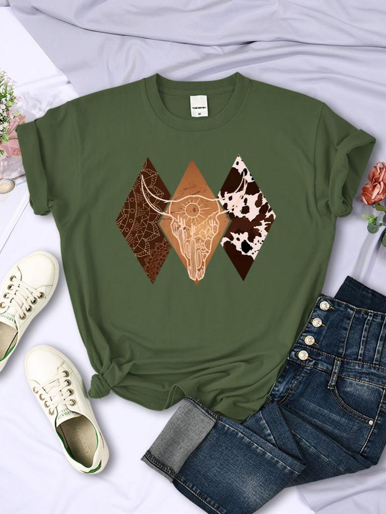 Kawaii Woman TShirts Cowboy Style Pattern Printed Short Sleeve Breathable ONeck Soft Tee Shirts Summer Street Female Clothes
