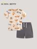 Boys' Summer Short Sleeve Set: Euro-American Style Printed Tee & Knit Cotton Shorts