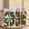 1PC White Green Camouflage Texture 750ml Color Plastic Sports Water Bottle Leakproof Flip Straw Lid For Sports Office Home Use
