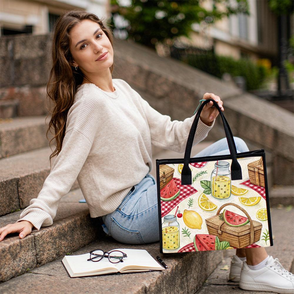Summer Picnic Cute Print Casual Tote Bag Portable Large Daily Grocery Shoulder Handbag