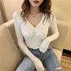 Comfortable Women's Clothing V-Neck Screw Thread Undershirts Solid Color Pullover Sweater Knitted Casual Spring Autumn Tops