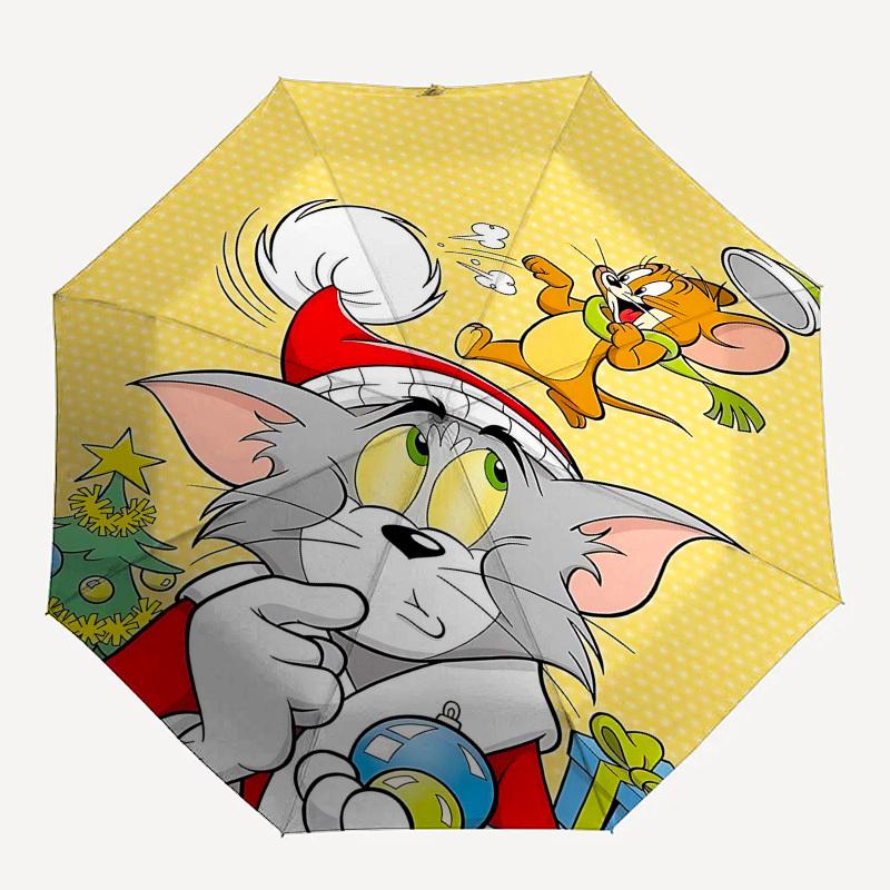 1pc Tom and Jerry Automatic Folding Umbrella - Compact 8-Rib Design, Durable Plastic & Iron1390L