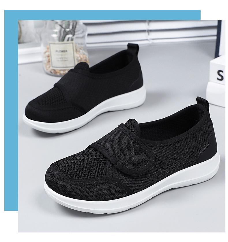 Damskie Wiosenne Dzianinowe Oddychające Lekkie Modne Buty do Chodzenia na Rzepy Rehabilitacyjne dla Starszych