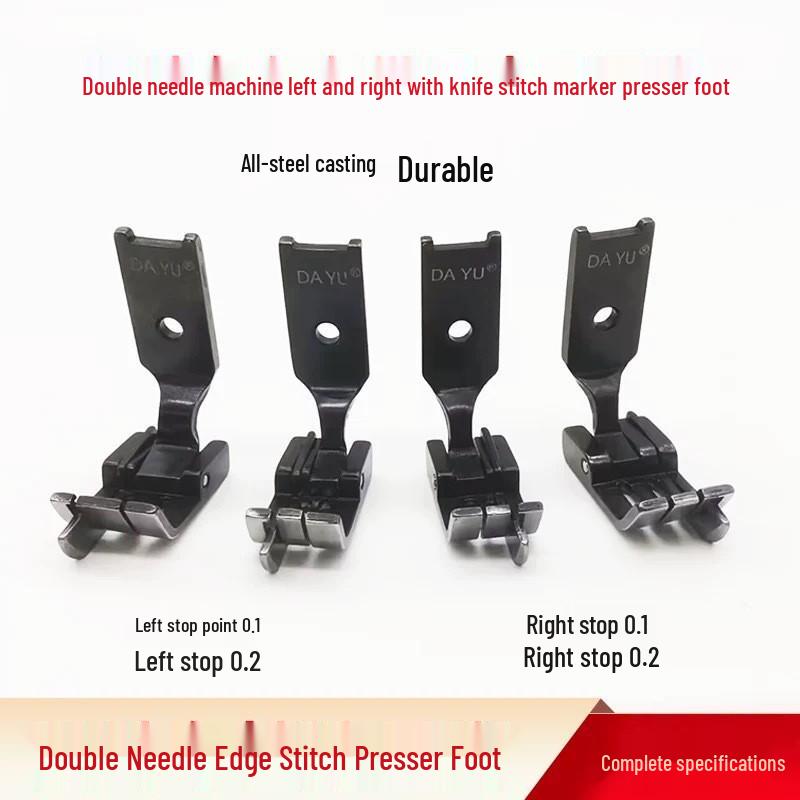 Daewoo Double Needle Flat Presser Foot with Knife & 0.1 Seam Allowance, 0.2 Topstitch Guide