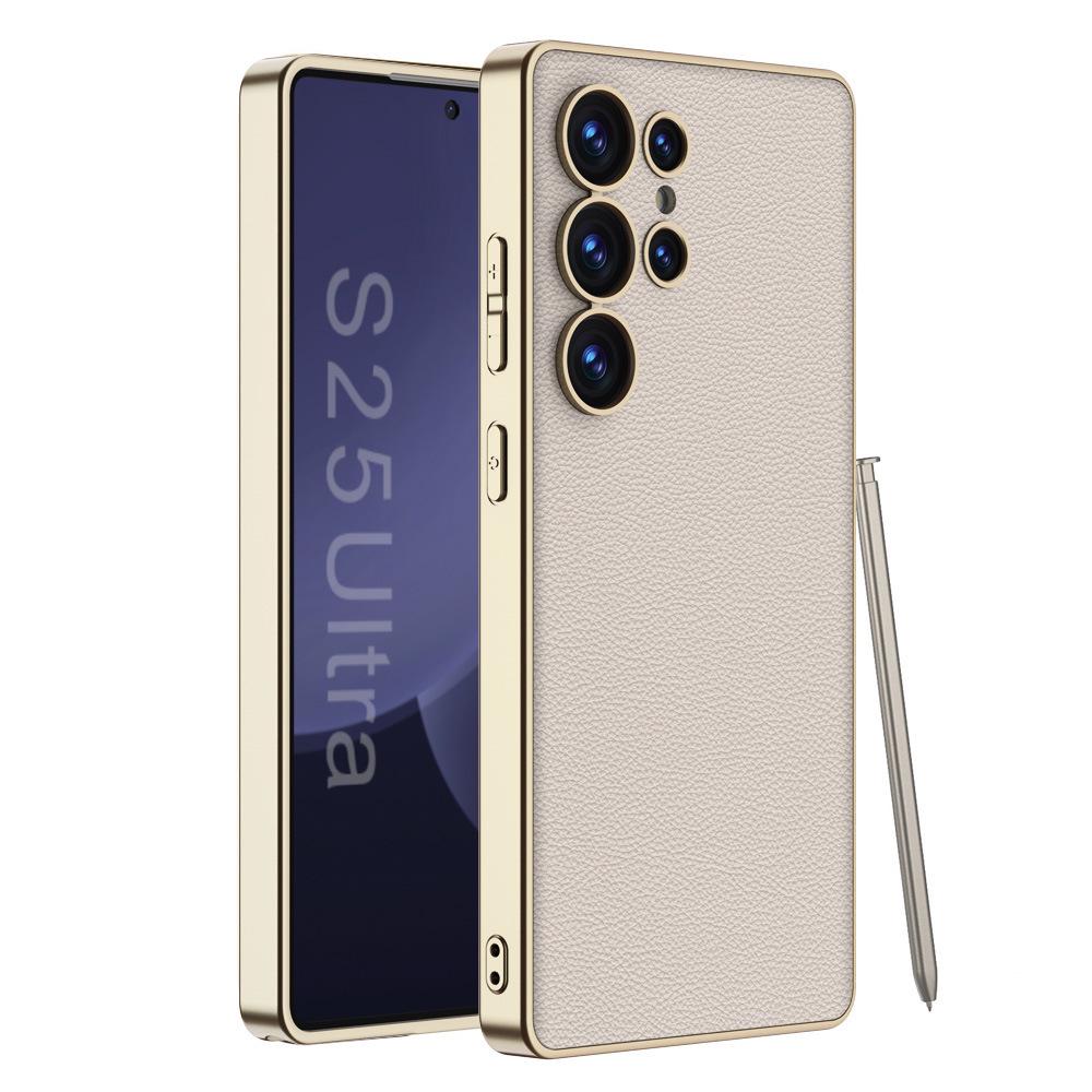 Samsung S25 Ultra Elektroplátovaný kožený kryt na telefon s ochranou proti pádu a ochranou objektivu