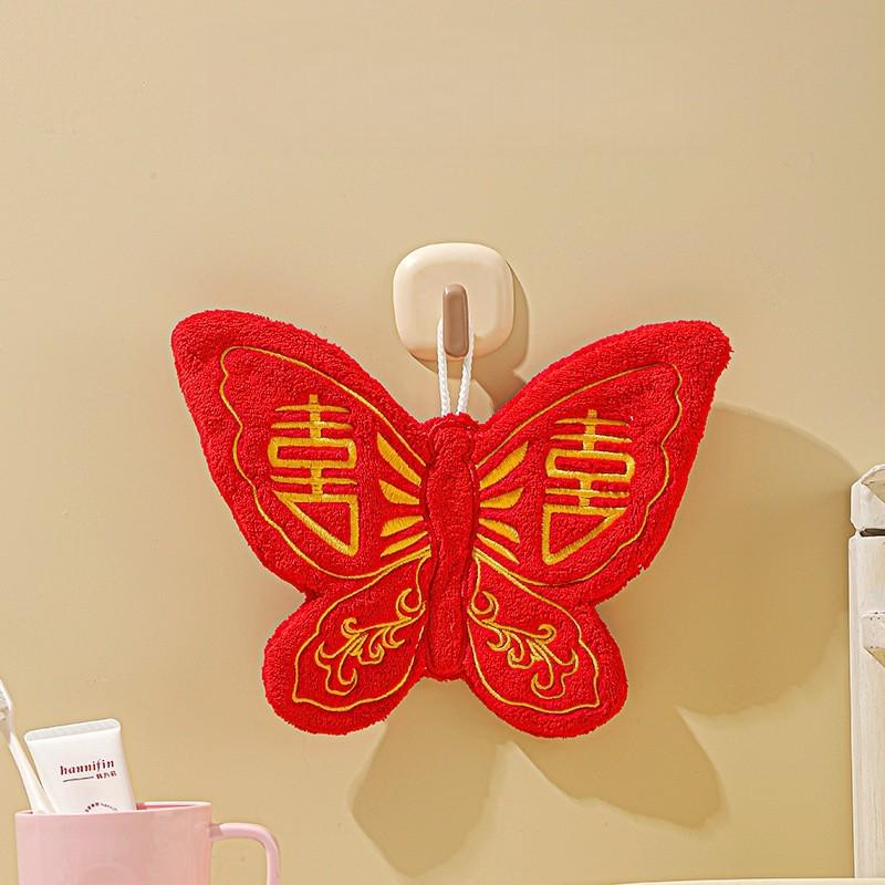 

High Value Butterfly Hanging Hand Towel Coral Fleece Cartoon Styled Thick Soft Ultra Absorbent Ideal For Kitchen And Bathroom 24x20cm червоний
