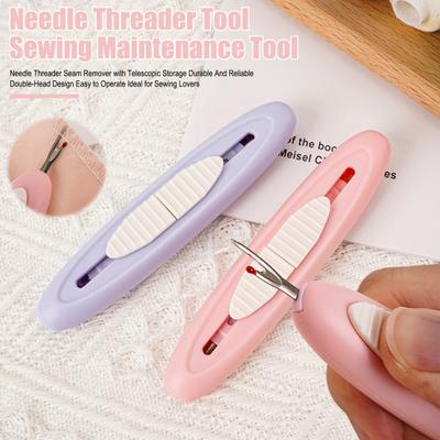 2-in-1 Needle Threader Seam Remover Portable Telescopic Sewing Seam Remover Multifunctional Needle Threading Tool for Sewing Lovers