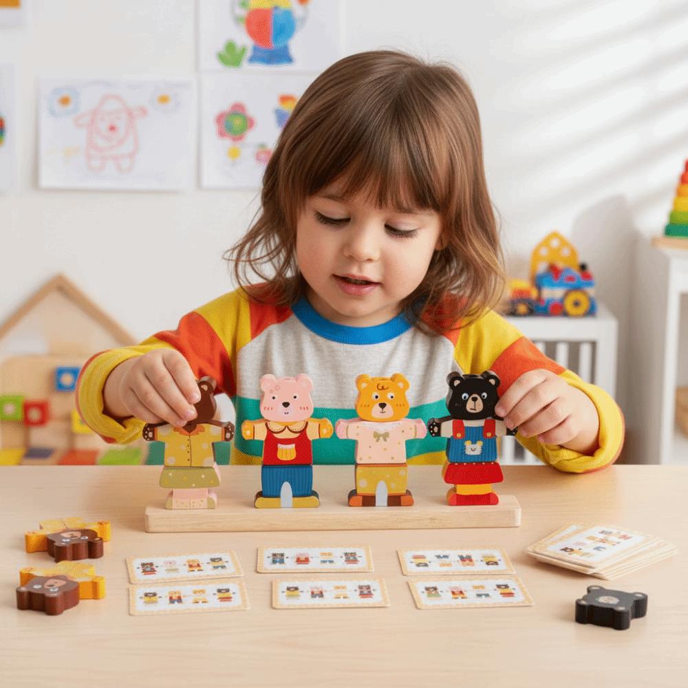 Bear Shaped Wooden Stacking Block Colorful Montessori Educational Toys Early Educational