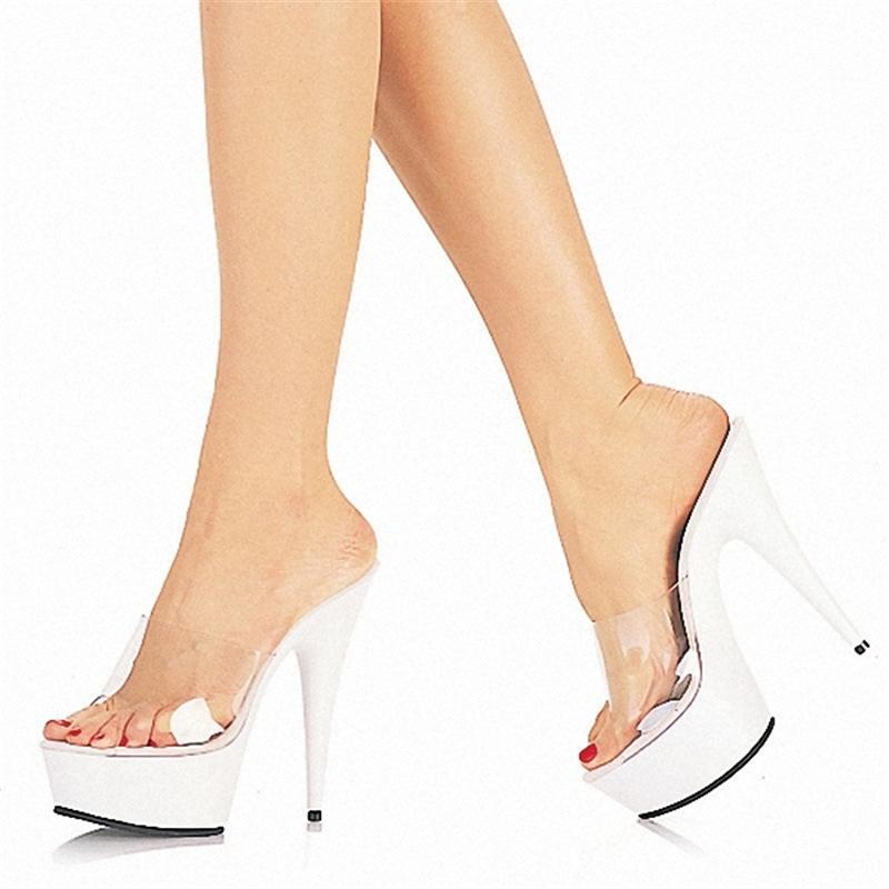 Women Platform Sandals 15CM High and Thin with Transparent Crystal Shoes Waterproof Platform Sandals and Slippers YKC.