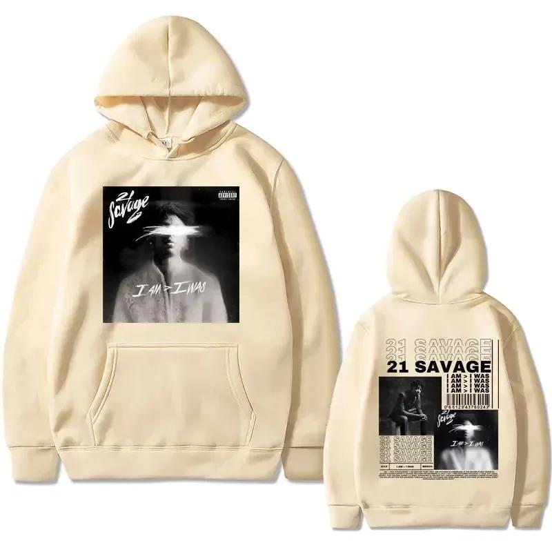Rapper 21 Savage I Am I Was Music Album Graphics Hoodie Men Hip Hop Vintage Oversized Sweatshirts Hoodies Streetwear