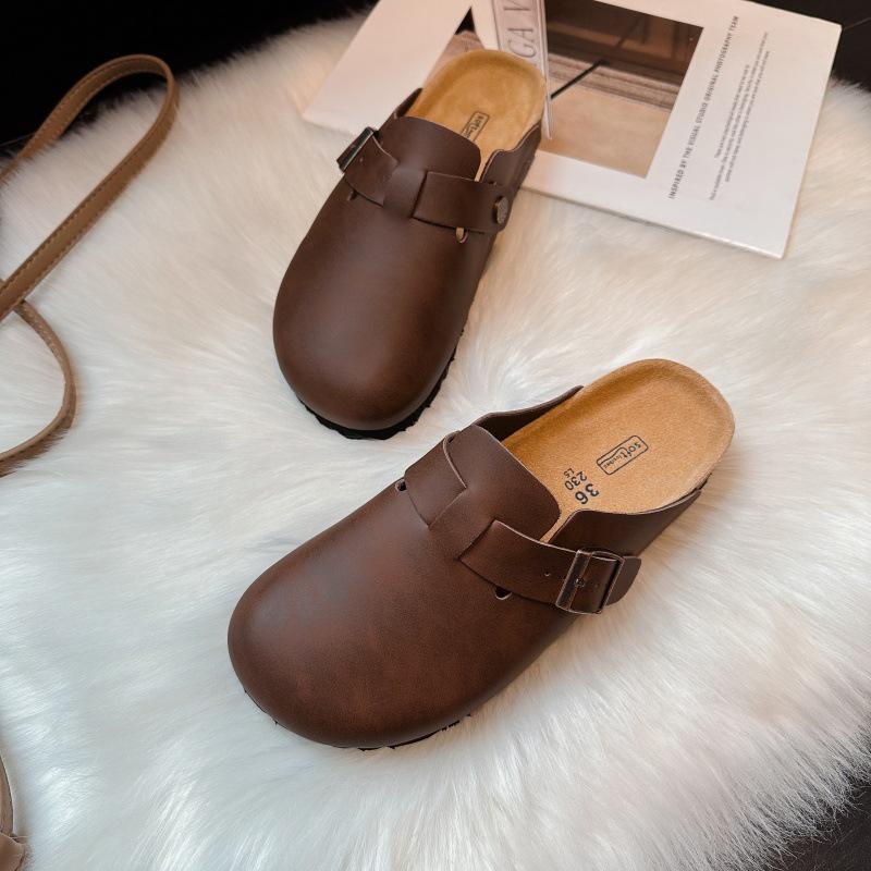 2025 BK Genuine Leather Birkenstock Slip-on Closed Toe Unisex Shoes with New Cork Thick Sole - Casual Outdoor Half Slippers