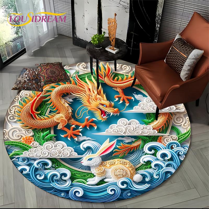 Fashion Dragon Round Carpets Living Room Bedroom Area Rug Room Bedside Chair Floor Mat Decorat Alfombra Birthday gift Poster Mat
