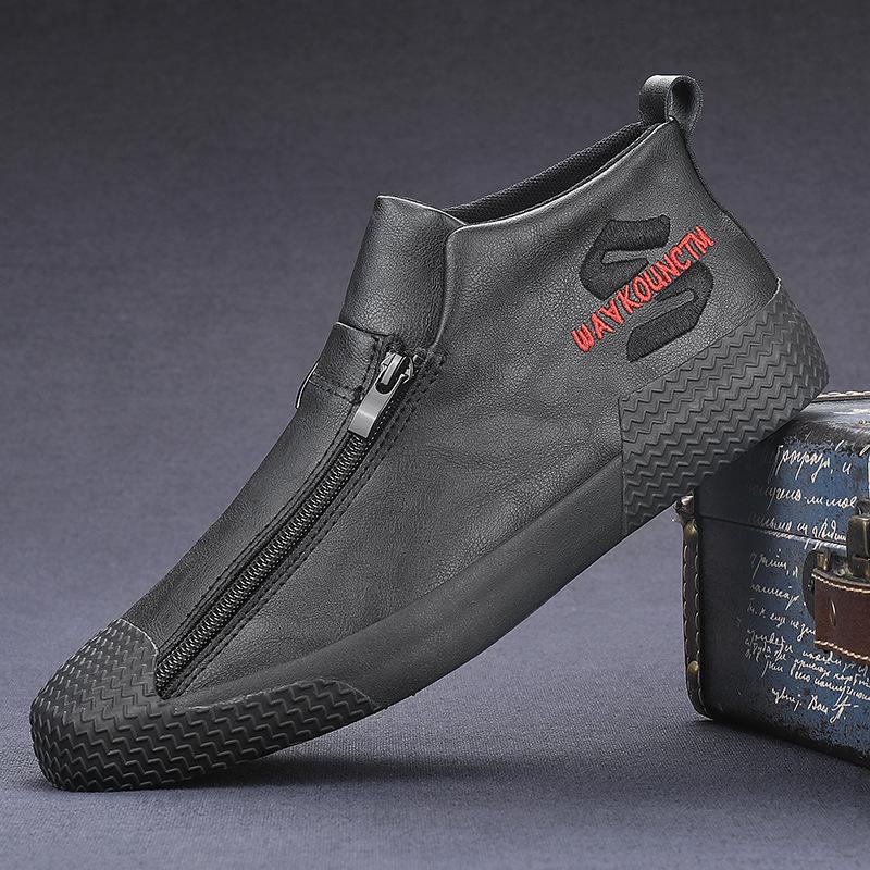 Men's High top Shoes Leather Sports Shoes Men's Spring Trendy Casual Men's Shoes Versatile Trendy Shoes