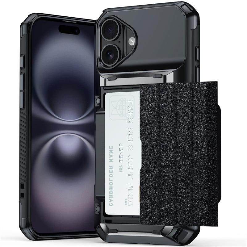 

Подходит для iPhone 16 Чехол-картхолдер 15Plus Комплект Пивная сдвижная крышка Сумка для карт Многофункциональный Apple 14/13 Жесткий комплект iPhone11（6.1）