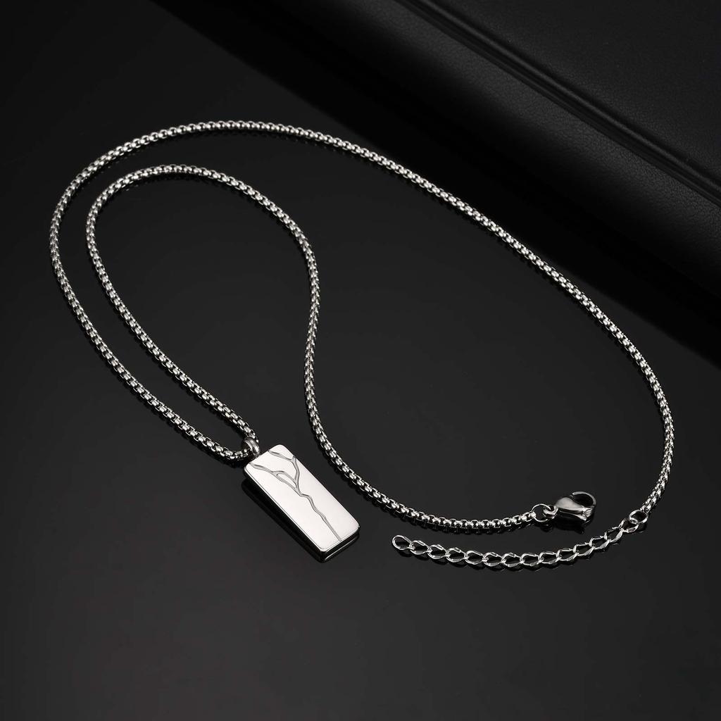 Stainless Steel Punk Cracked Square Pendant Necklace for Men, Minimalist Hip Hop Geometric Necklace Box Chain, Fashion Jewelry