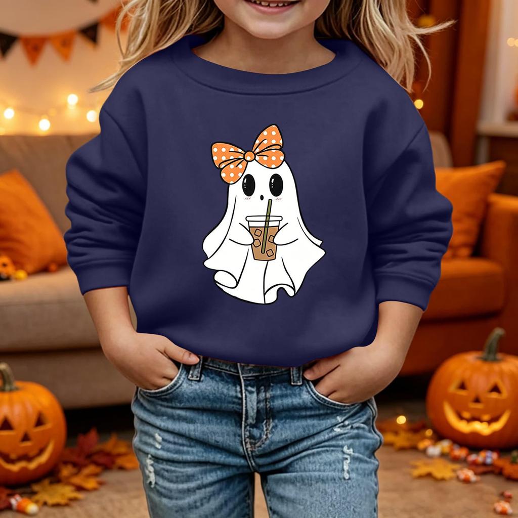 Kids Halloween Printed Hoodie Loose Fit Long Sleeve Casual Sweatshirt
