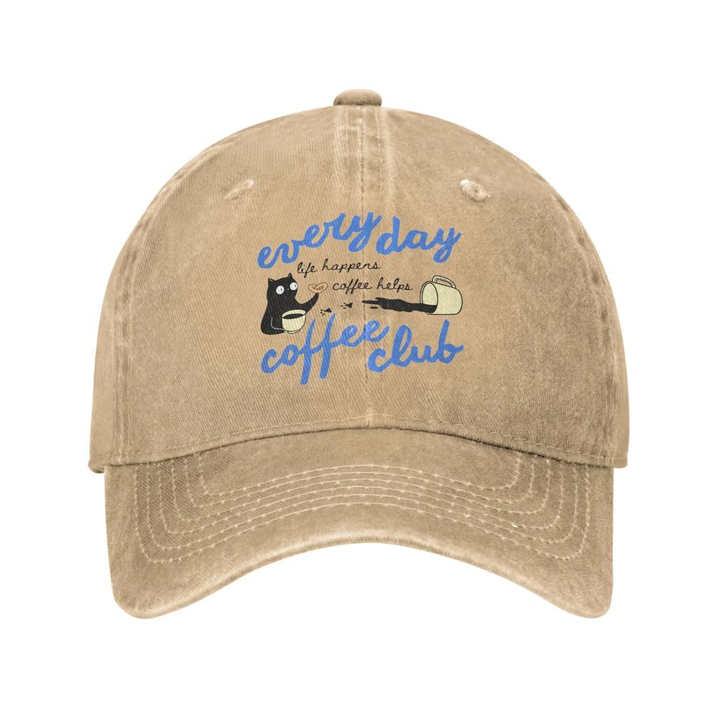 Cats Coffee Lover Baseball Cap Vintage Distressed Washed  Snapback Cap for Men Women Outdoor Activities Adjustable Caps Hat
