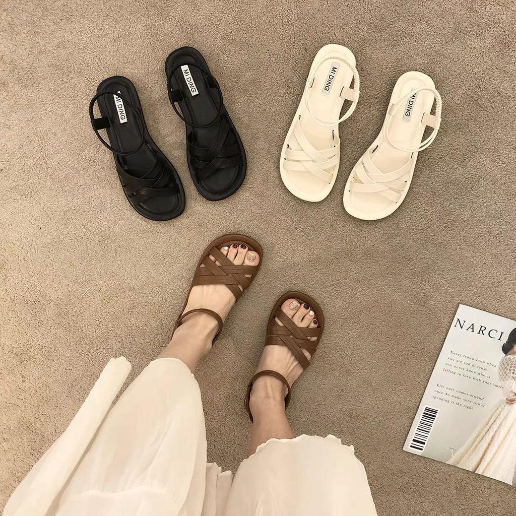 2024 Summer Women's Breathable Flat Sandals: Soft Fairy Style Roman Beach Shoes for Students