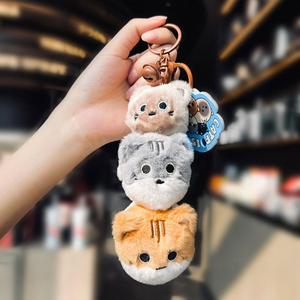 Lifelike Animal Cat Keychain Fluffy Simulation Cat Plush  Key Ring  Kids Gifts