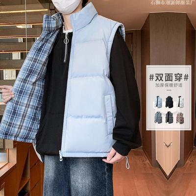 Autumn and Winter Thickened 2026 New Double-sided Wear Vest Men and Women with the Same Warm Down Cotton Clothes Sleeveless Couple Vest Men