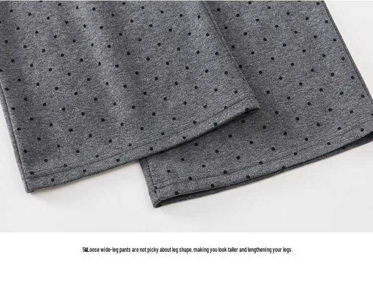 Women's Grey Polka Dot Lace Patchwork Wide-Leg High Waist Floor-Length Pants for Spring and Autumn