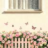 Eustoma Floral Butterfly Fence Wall Sticker Self Adhesive Removable Waterproof Kindergarten Classroom Hallway Corridor Border Decor