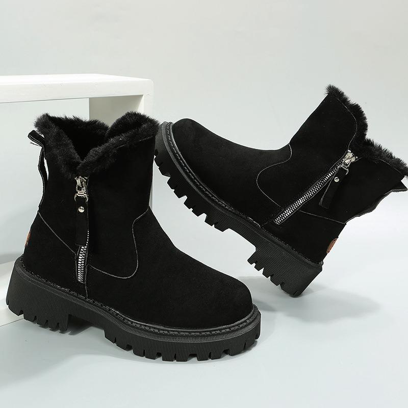 European and American foreign trade short tube thick-soled round-headed snow boots women's cross-border retro velvet thickened warm cotton shoes