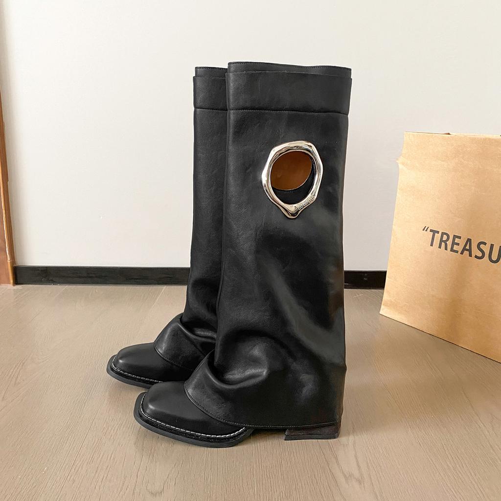 Big tube circumference fat mm women's boots straight tube thick leg boots widened tube cowboy knight boots high tube boots pant tube boots