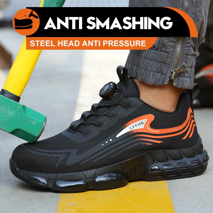 Mens Anti-Puncture Safety Shoes Steel Toe Work Boots Anti-Smash Lightweight Breathable Work Sneakers All-Season Casual Footwear