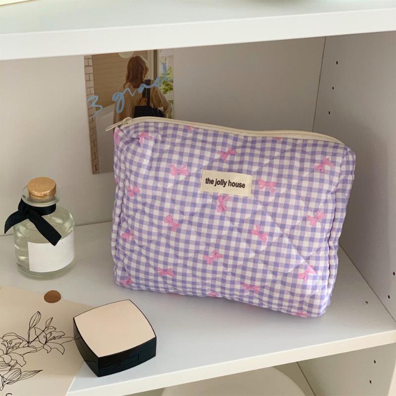 Cute Bow Cotton Makeup Bag Women Zipper Cosmetic Organizer Female Cloth Box Shape Portable Toiletry Case for Girls