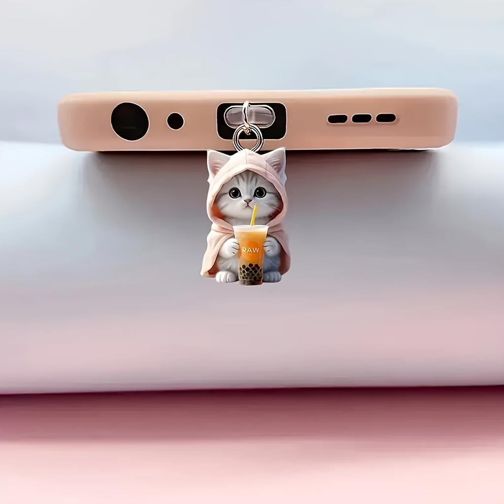 2D Flat Cute Cat Acrylic Dust Plug Beautiful Mobile Phone Accessories, Mobile Phone Decorations