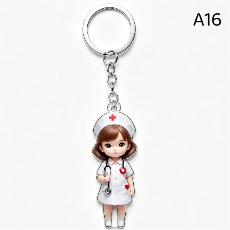 1 Stück Süßer Figuren Schlüsselanhänger 2D Flach Acryl Cartoon Arzt Krankenschwester Schlüsselanhänger Rucksack Hängeanhänger Für Medizinisches Personal Paar