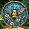Metal Bee Floral Wall Art Round 2D Printed Sign Home Office Halloween Decor