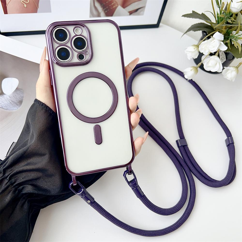 Crossbody Lanyard Transparent Magnetic for Magsafe Phone Case for IPhone Air 17 16 15 14 13 12 Pro Max 16 Plus Protective Cover