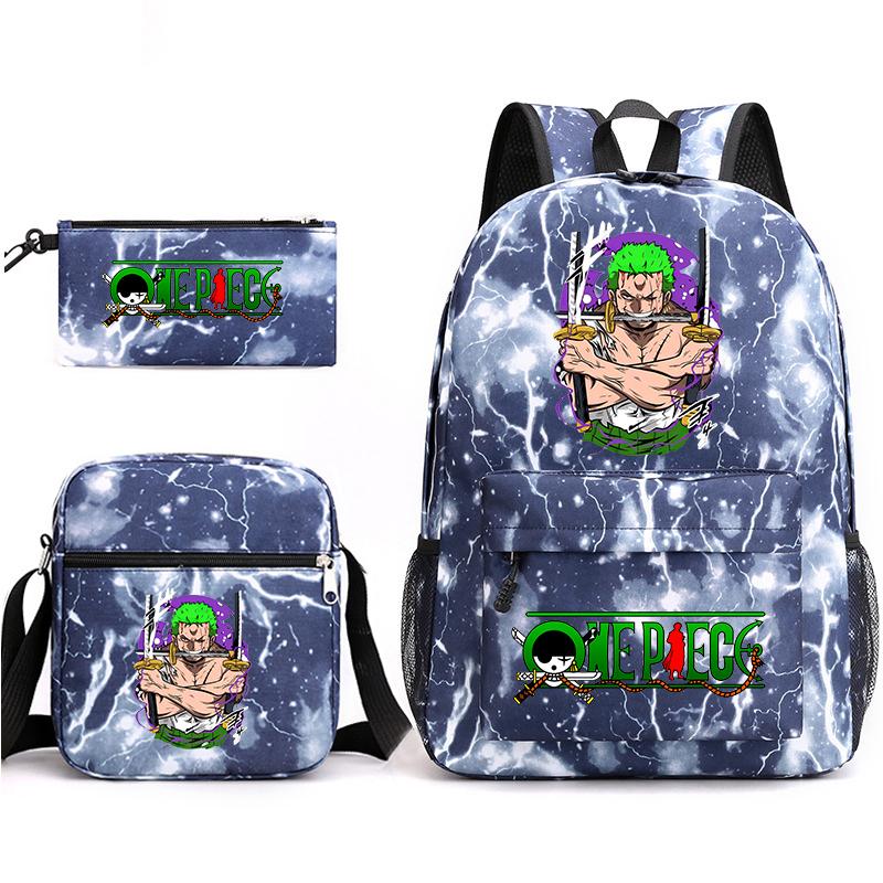 One Piece Zoro Print Student Backpack Set Casual Daypack with Shoulder Bag Pencil Case for Kids Teens School Supplies