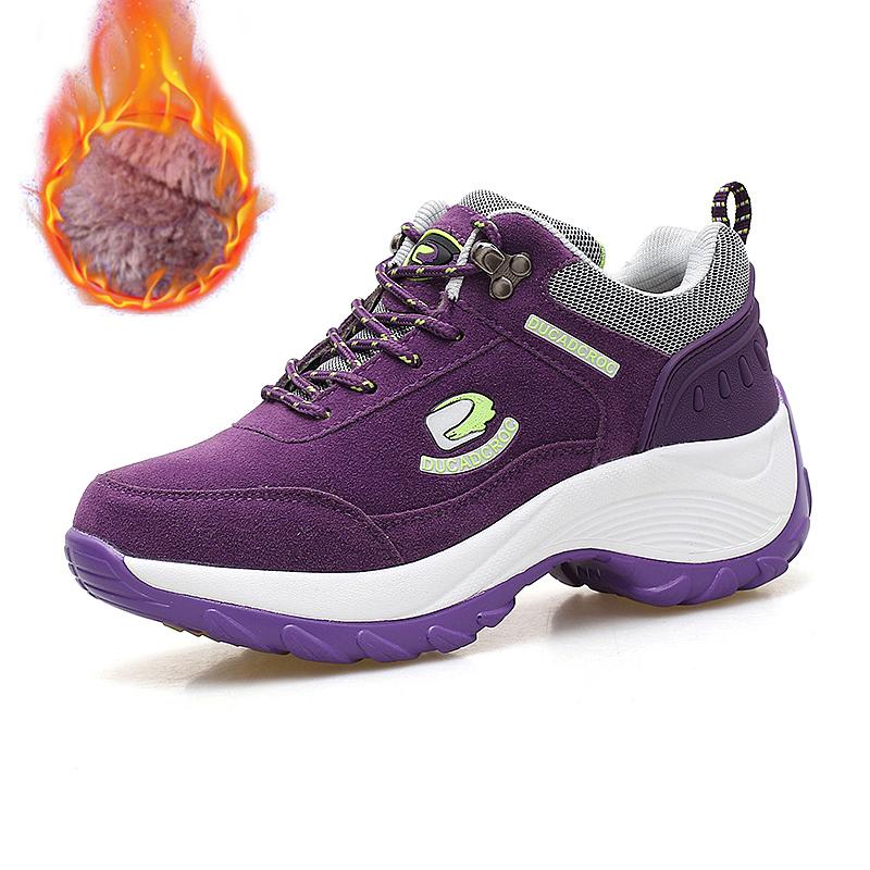 Zimowe Damskie Codzienne Trampki Sztuczny Zamsz Pluszowe Ciepłe Buty dla Kobiet Buty do Biegania Antypoślizgowe Trampki na Platformie Zapatillas Mujer