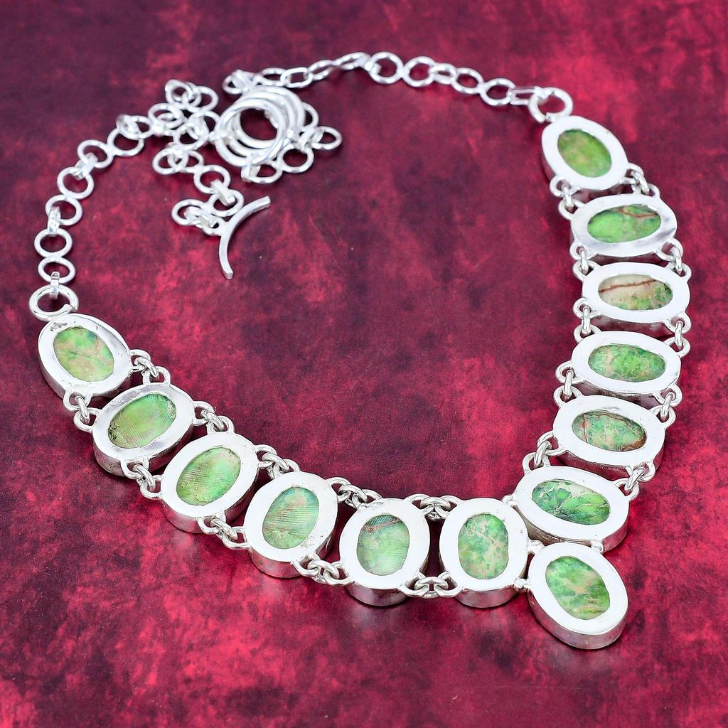 Green Sea Sediment Necklace 925 Solid Sterling Silver Adjustable Chain Necklace Gift For Women, Handmade Gemstone Jewelry Necklace