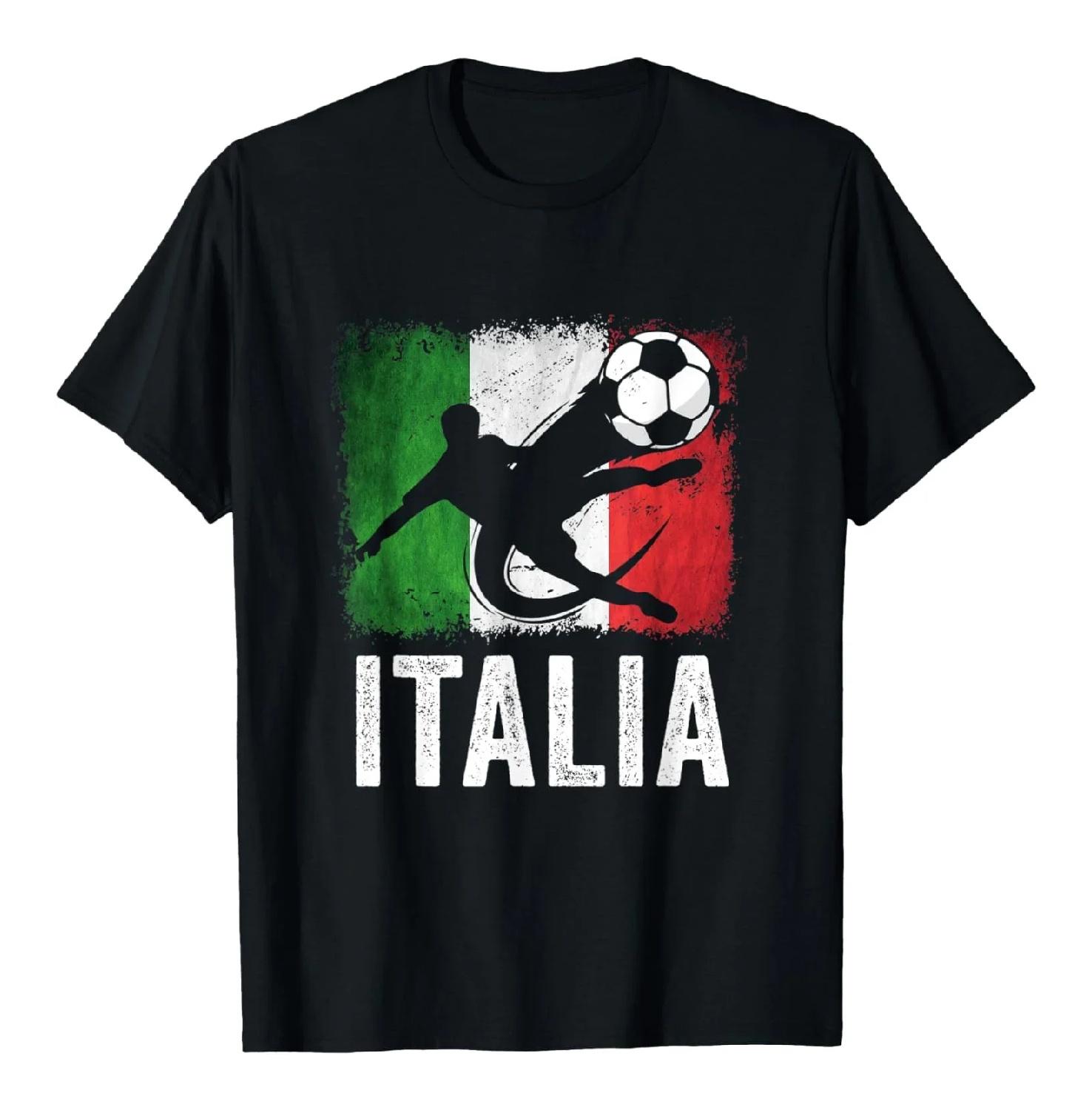 Italia Soccer Football Graphic Tee Distressed Flag T-Shirt Breathable Sport Top for Men S чёрный