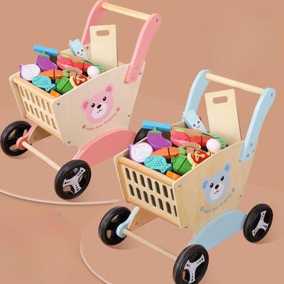 Casa de juegos de madera oso bebé carrito de compras simulación juguete para cortar verduras regalo para niños pequeños