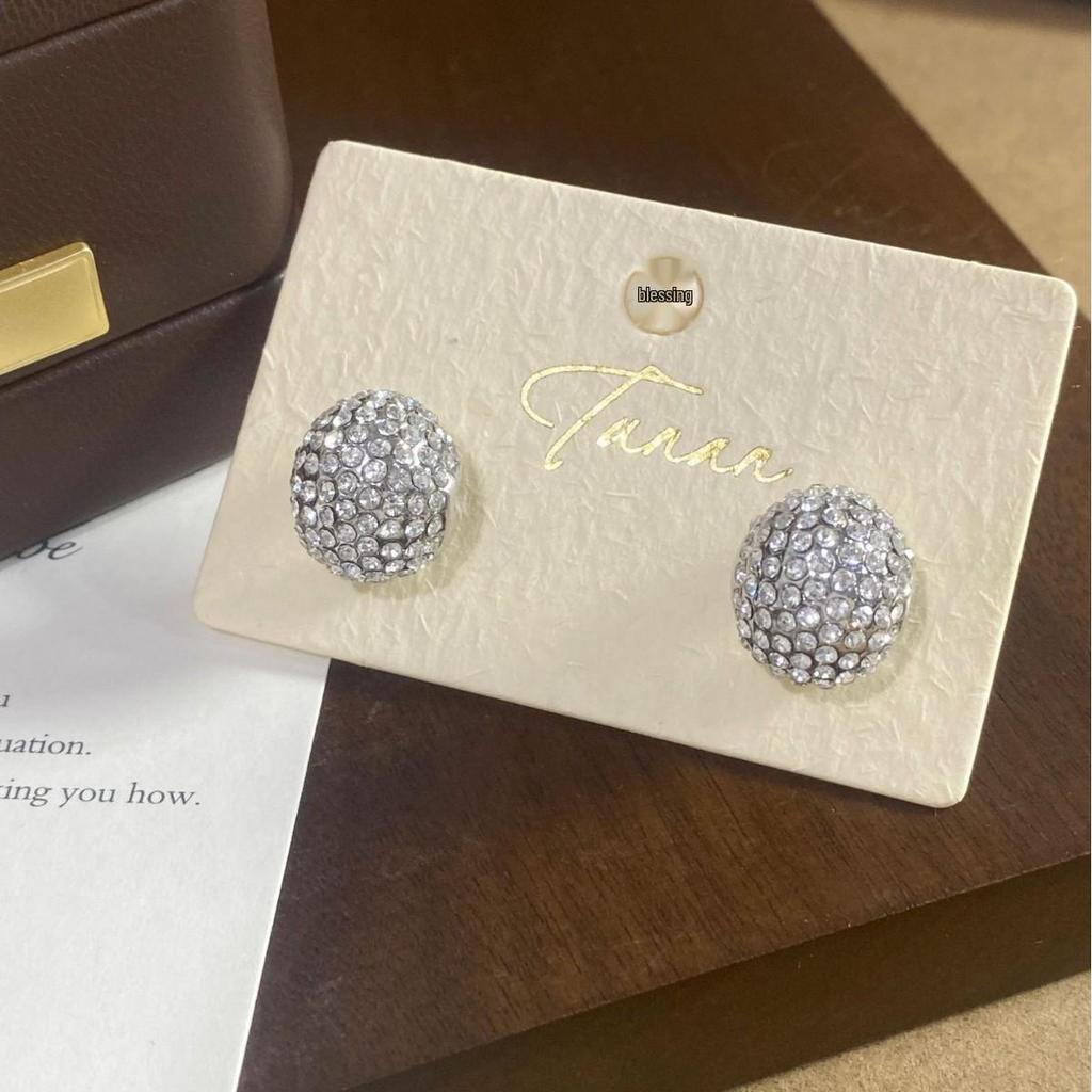 French Diamond-Studded Silver Bean Stud Earrings: Exquisite, Versatile, Cool Design
