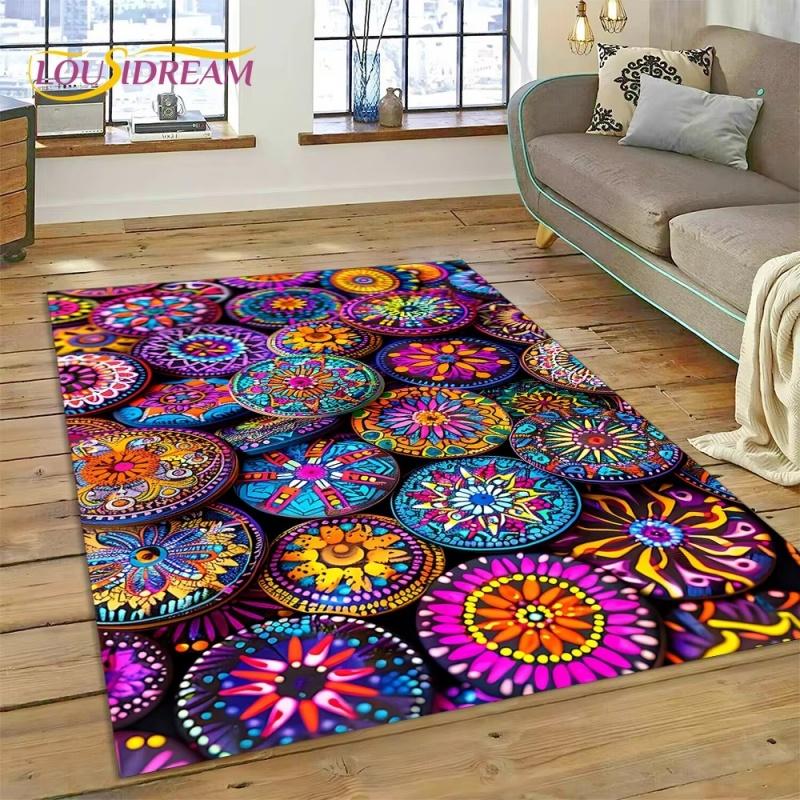 3D Ethiopia Colorful Flower Woven Art Baskets Mandala Rug Carpet for Living Room Bedroom Home Decor,Non-slip for Sofa Doormat