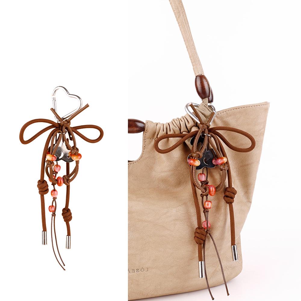 Wenqi's Vintage Wood Bead Wish-Fulfilling Charm Keychain Pendant