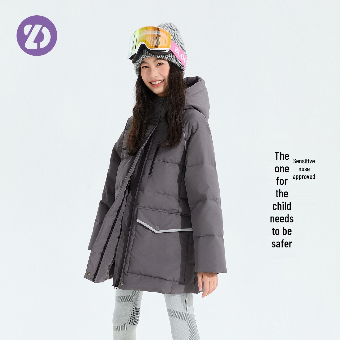 

DuPont-Protected Girls Mid-Length Waterproof White Duck Down Jacket with Hood 140 cm