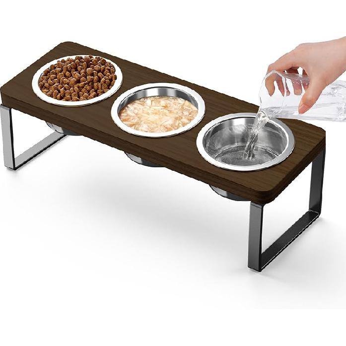 Elevated Cat Bowls with 3 Stainless Steel Bowls | 10° Tilted Anti-Vomiting Raised Cat Food Bowl for Small Cats and Puppies Pet Bowl with Stand