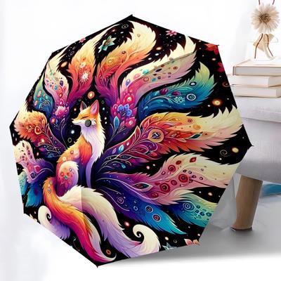 1pc Fantasy Fox Auto Folding Cute Cute Umbrella, 8-Rib Sturdy Canopy, Portable Travel Umbrella for Outdoor Use