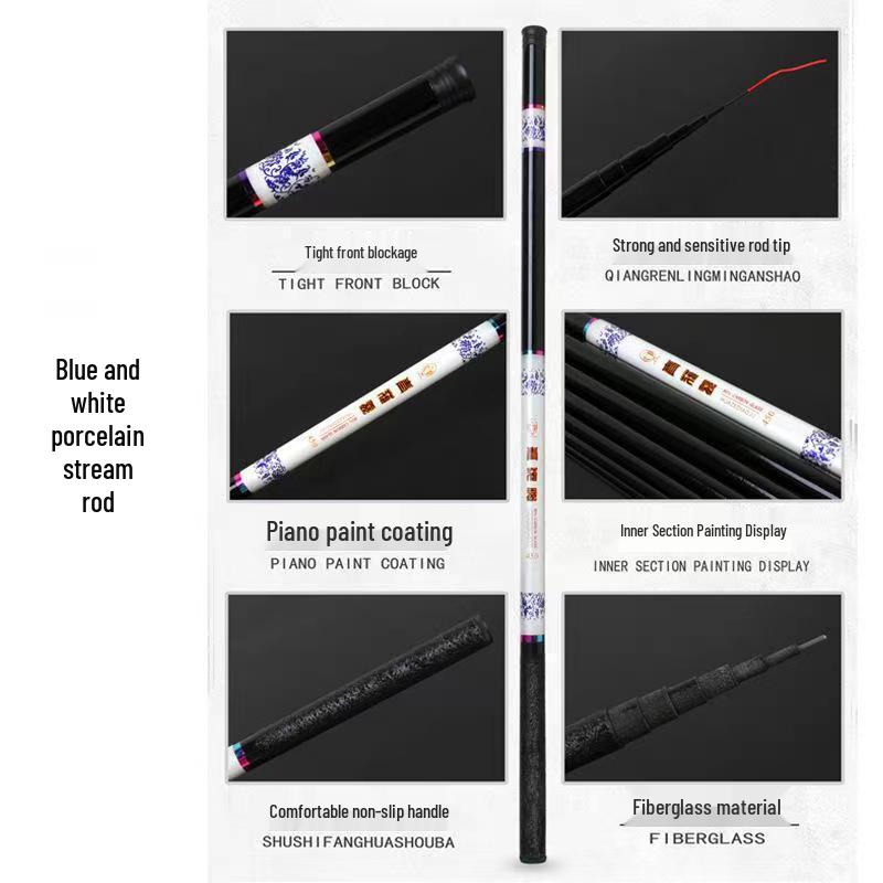 Fiberglass Stream Fishing Rod - Super Hard, Long & Short Sections